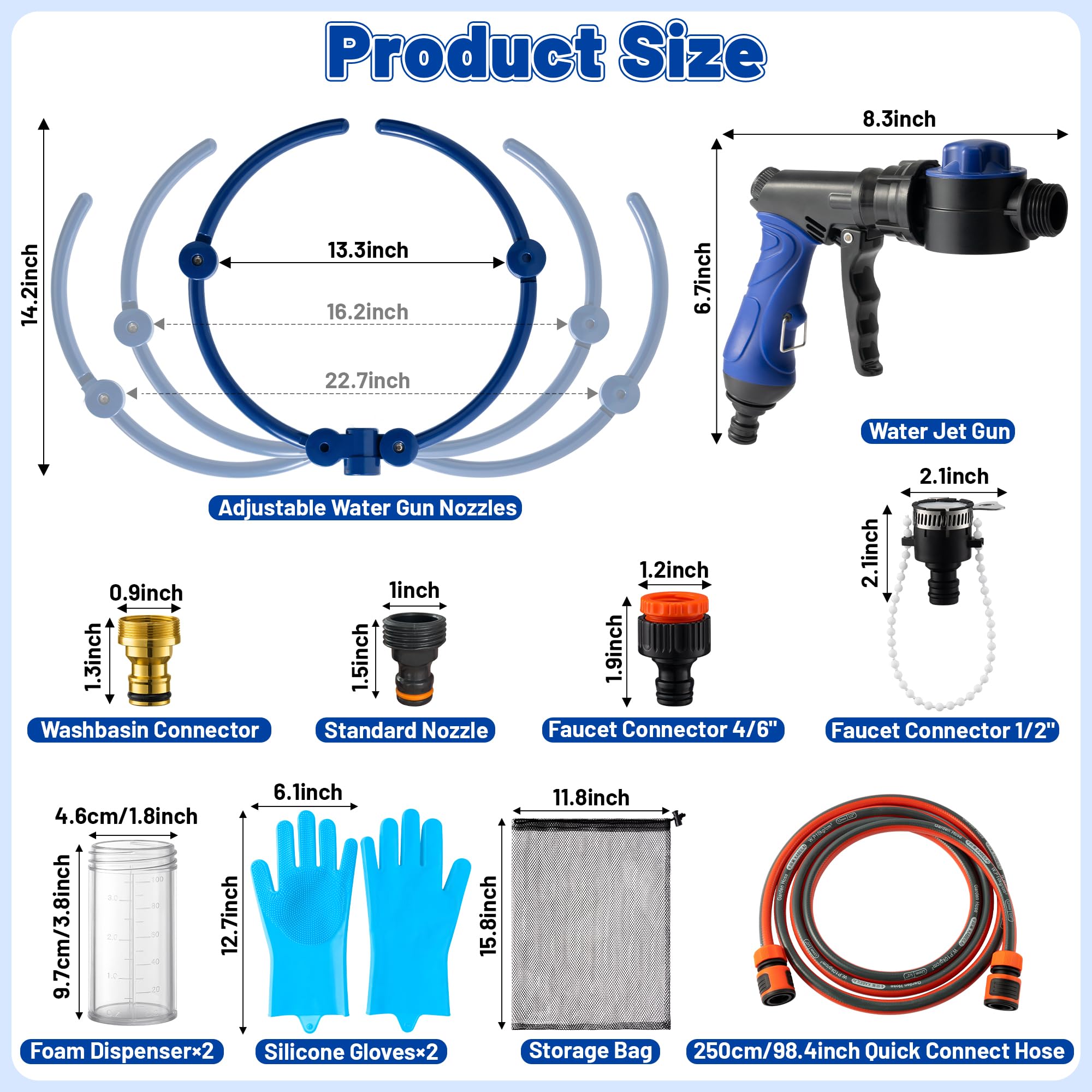 Adjustable 360° Dog Washing Hose Attachment with Pet Grooming Glove & 2 100cc Soap Dispenser