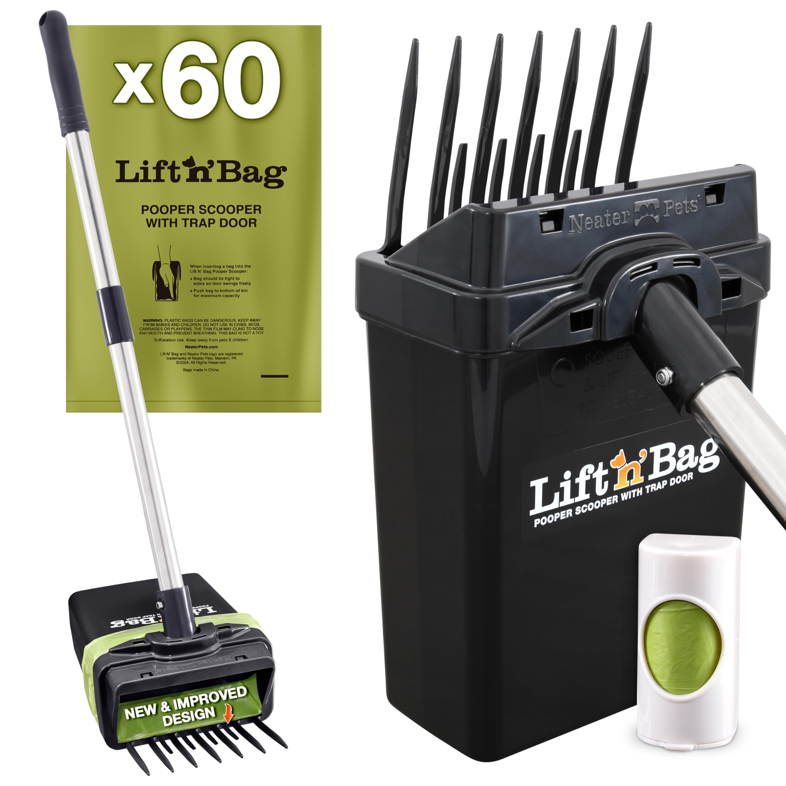 Lift N’ Bag 2.0 Dog Pooper Scooper with Bag Attachment & 27" Pole