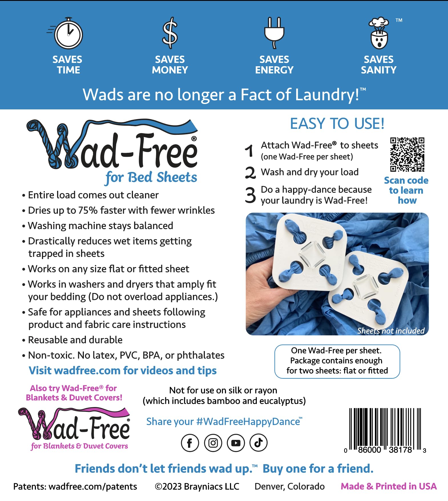 Wad-Free Bed Sheet Detangler Reduces Laundry Tangles - As Seen on Shark Tank