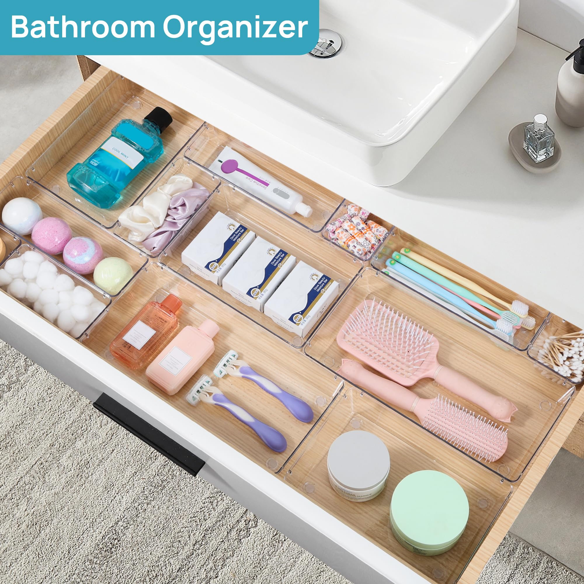 88PCS Clear Plastic Drawer Organizer Set