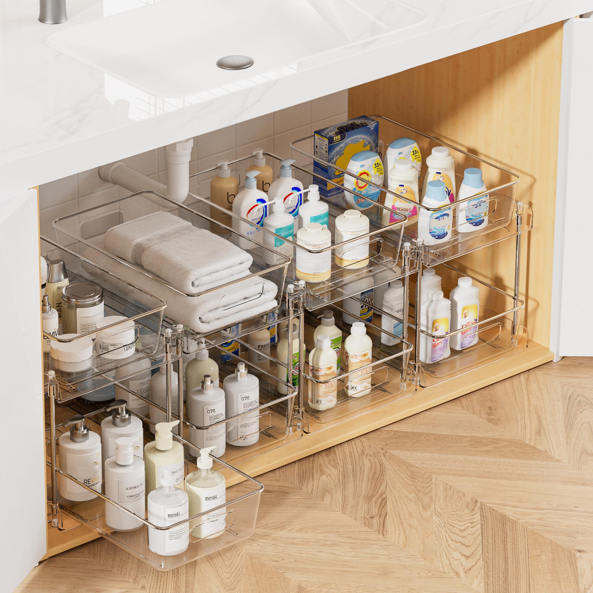 4 Pack - 2 Tier Under Sink Bathroom Organizer