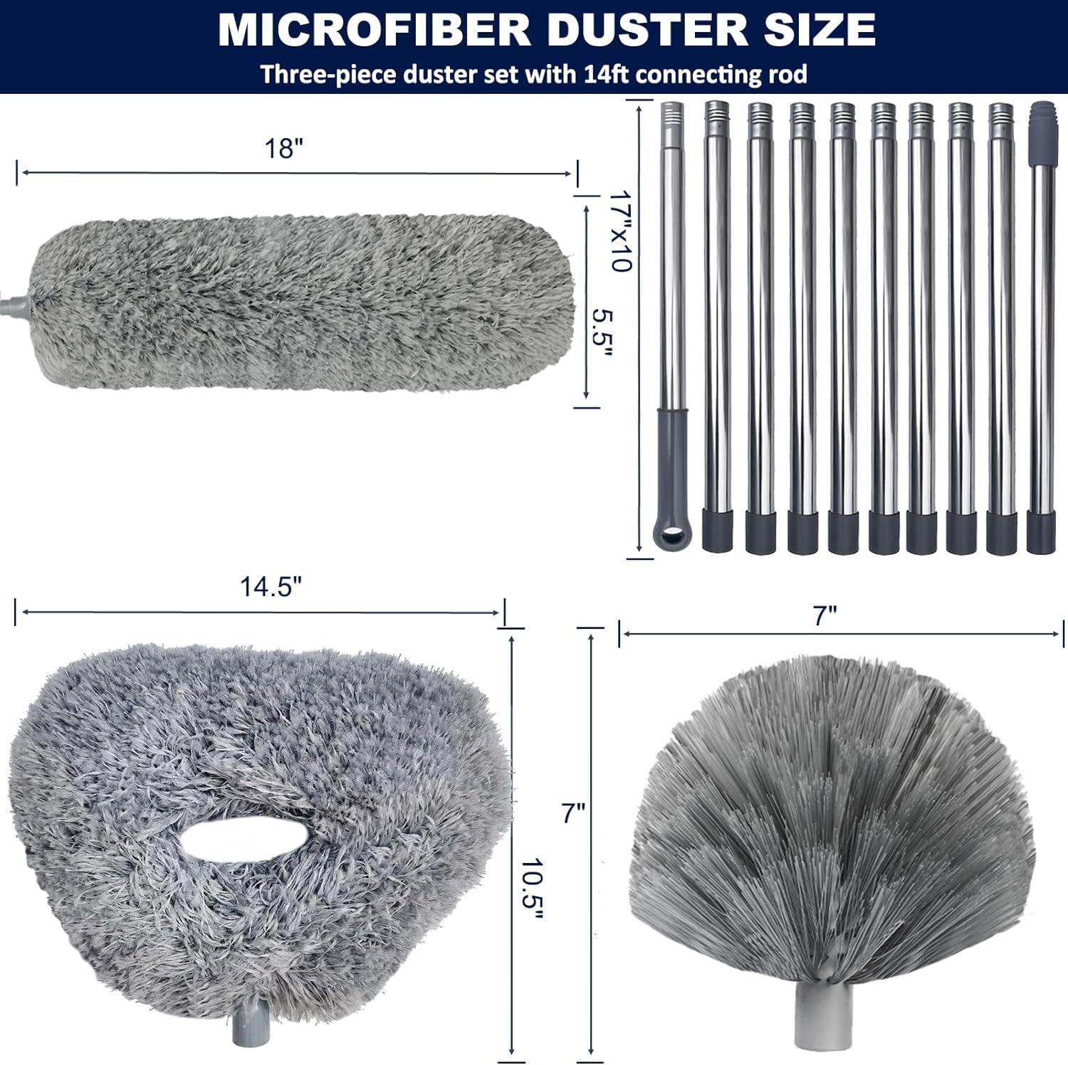 20+ Ft Reach Ceiling Fan Duster & Cobweb & Corner Brush Duster