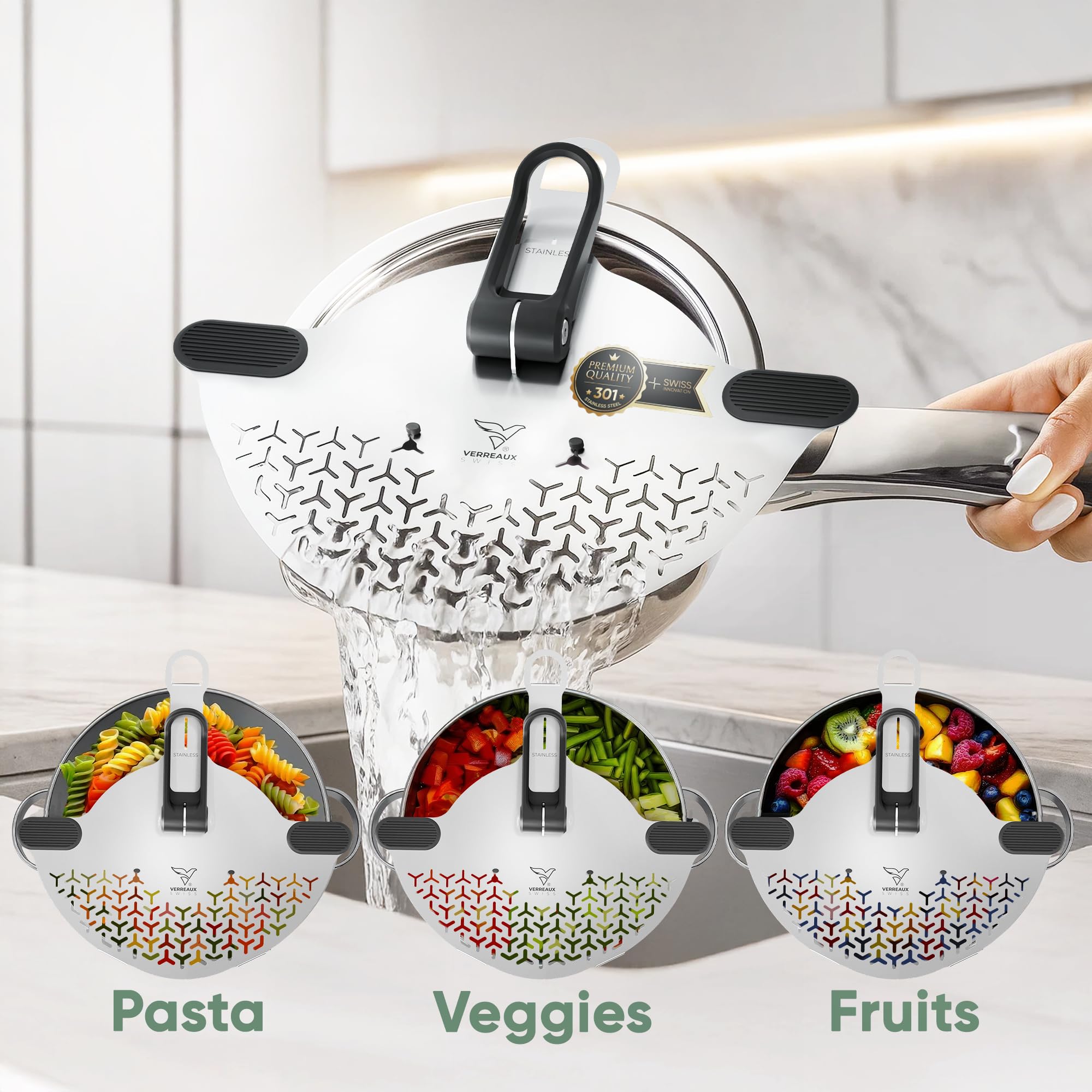 Stainless Steel Clip-On Pot Drainer / Strainer