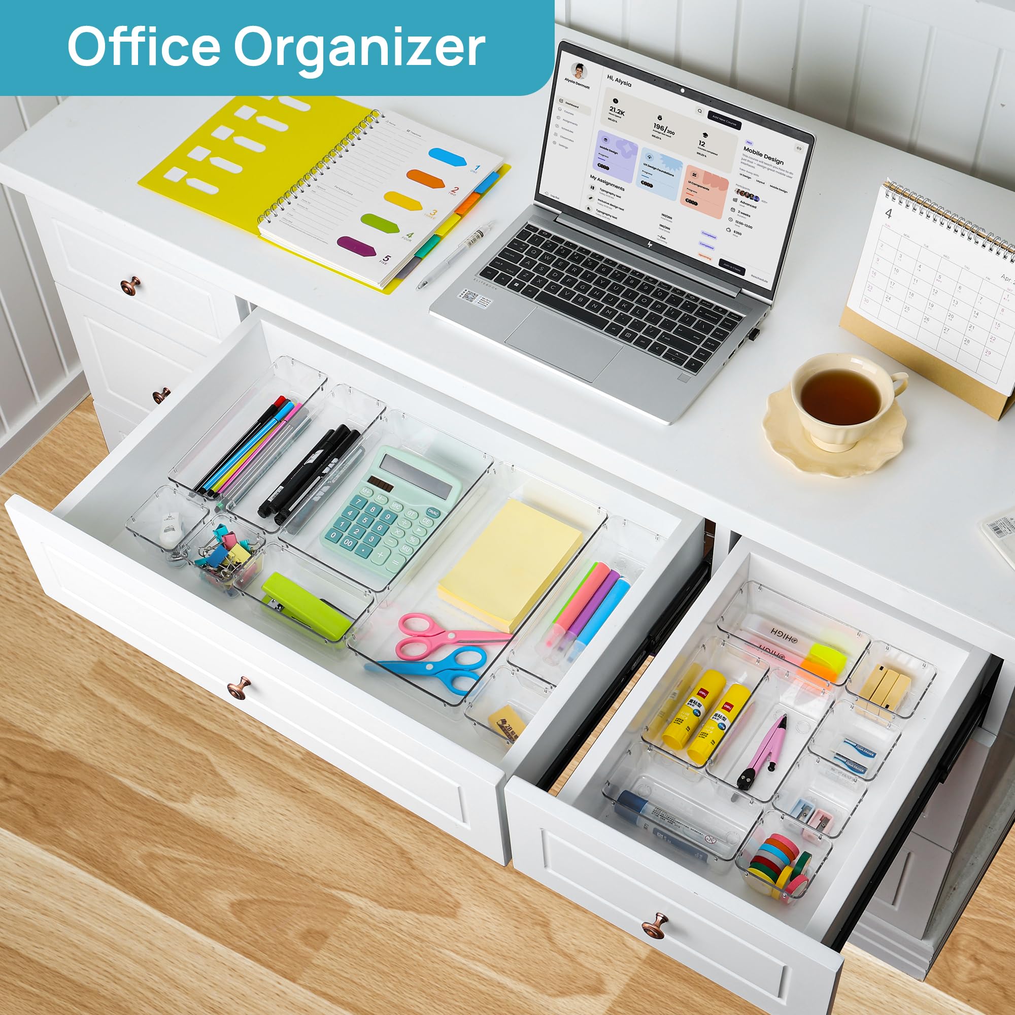 88PCS Clear Plastic Drawer Organizer Set